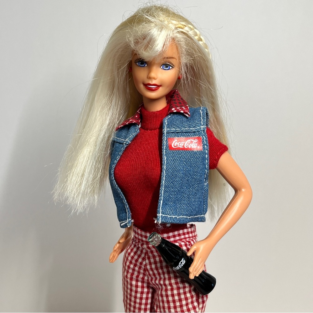 Vintage 1998 Coca Cola Picnic Barbie Doll 90s Outfit Bottle Chewed Hands Toy